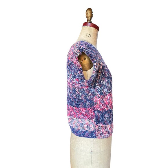 Razzle Me Womens Sweater Purple Pink Striped Crochet Knitted Cap Sleeves M - Picture 3 of 6